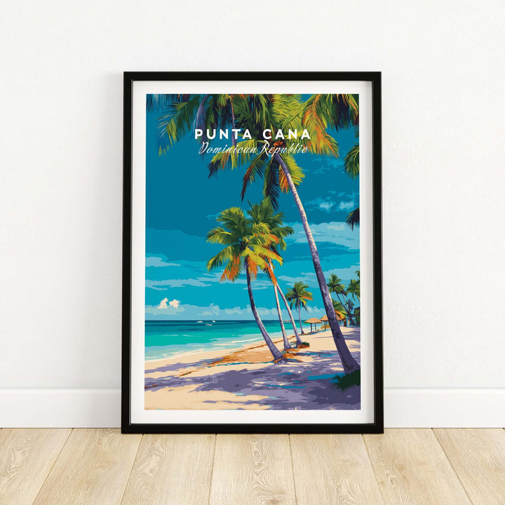 Punta Cana Dominican Republic palm tree beach poster showcasing vibrant tropical wall art.