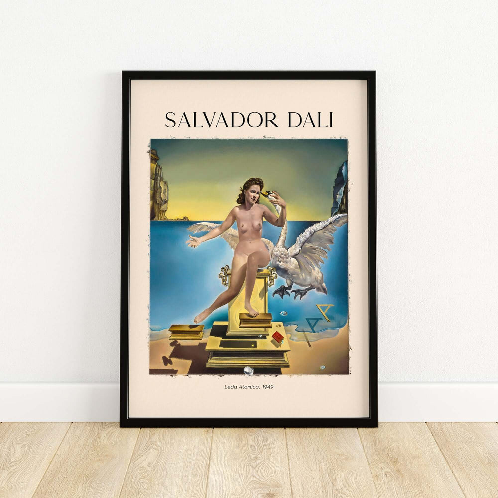 Salvador Dali Leda Atomica 1949 surrealist art print featuring Gala as Leda and a swan, showcasing nuclear mysticism.