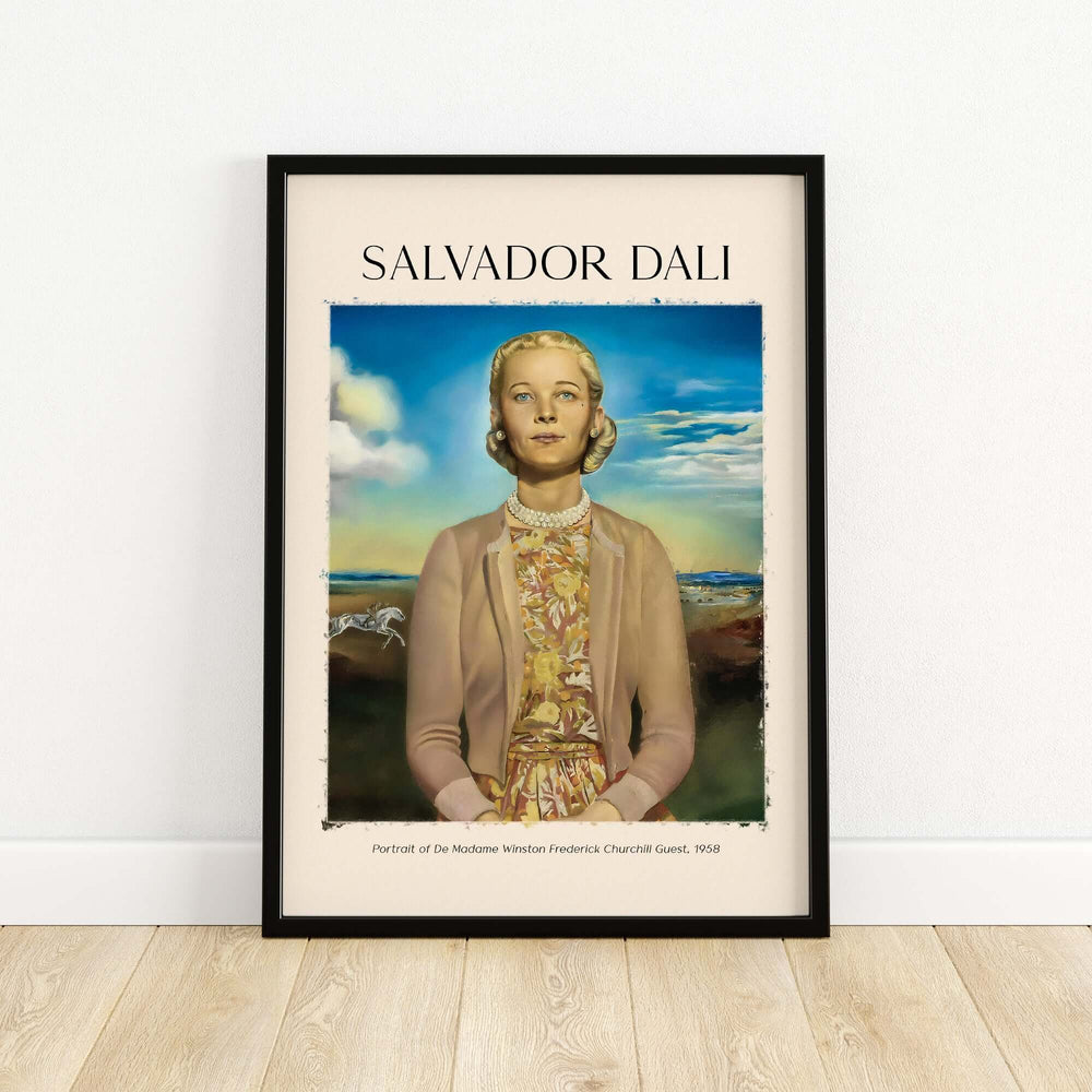 Salvador Dali portrait of Madame Winston Churchill Guest 1958, featuring surreal landscape elements.