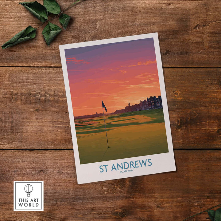 St Andrews Scotland golf course wall art poster print featuring scenic views and iconic landmarks.
