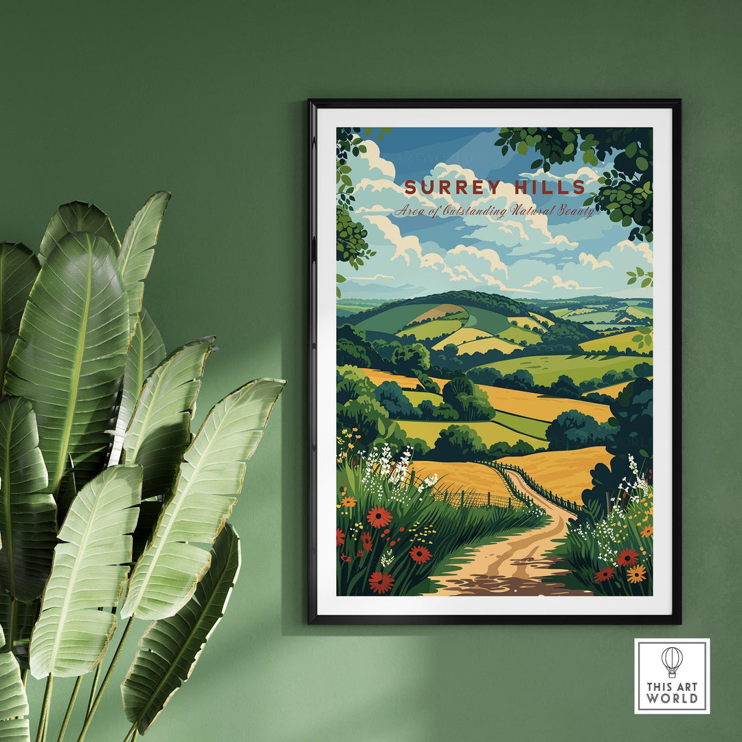 Surrey Hills Travel Print - Area of Outstanding Natural Beauty