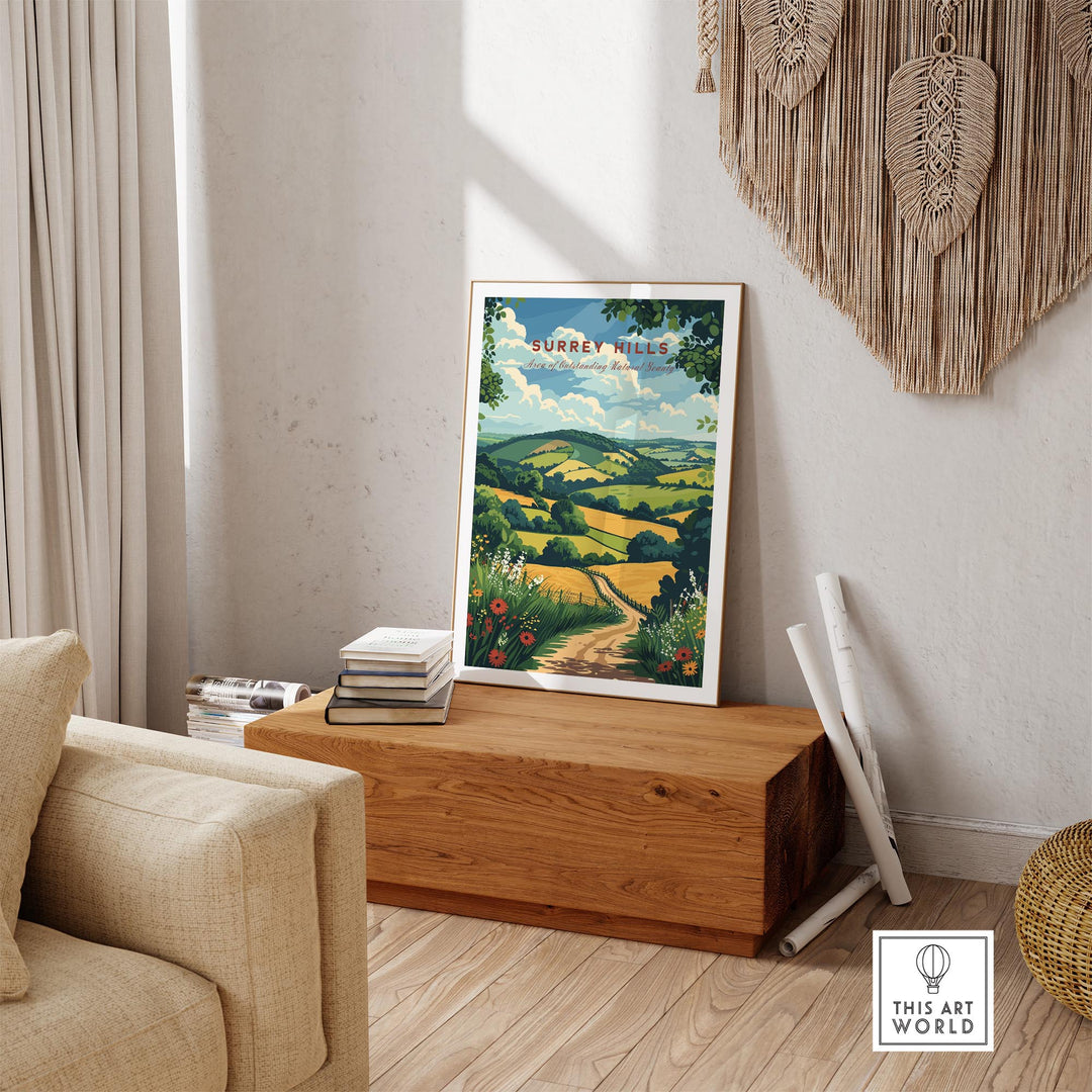 Surrey Hills Travel Print - Area of Outstanding Natural Beauty