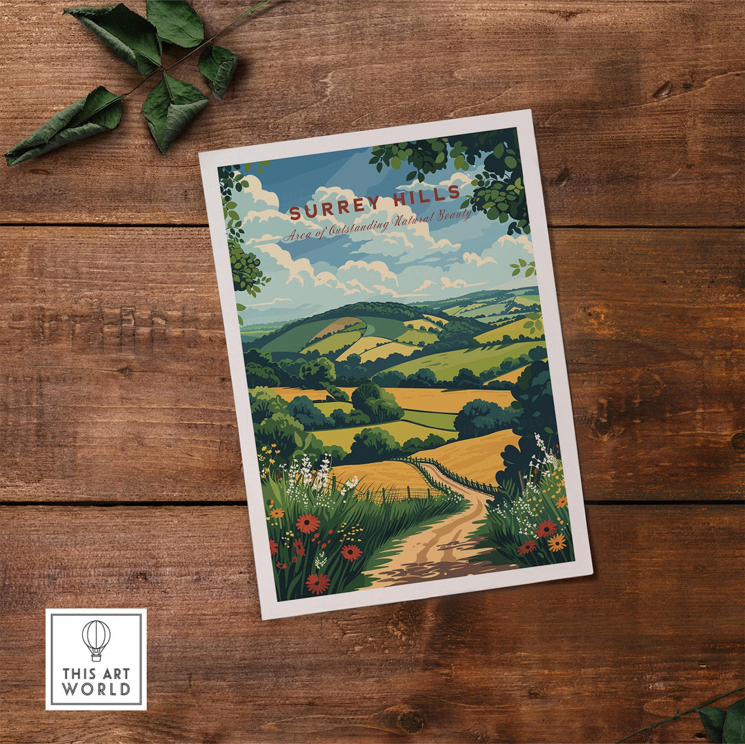 Surrey Hills Travel Print - Area of Outstanding Natural Beauty