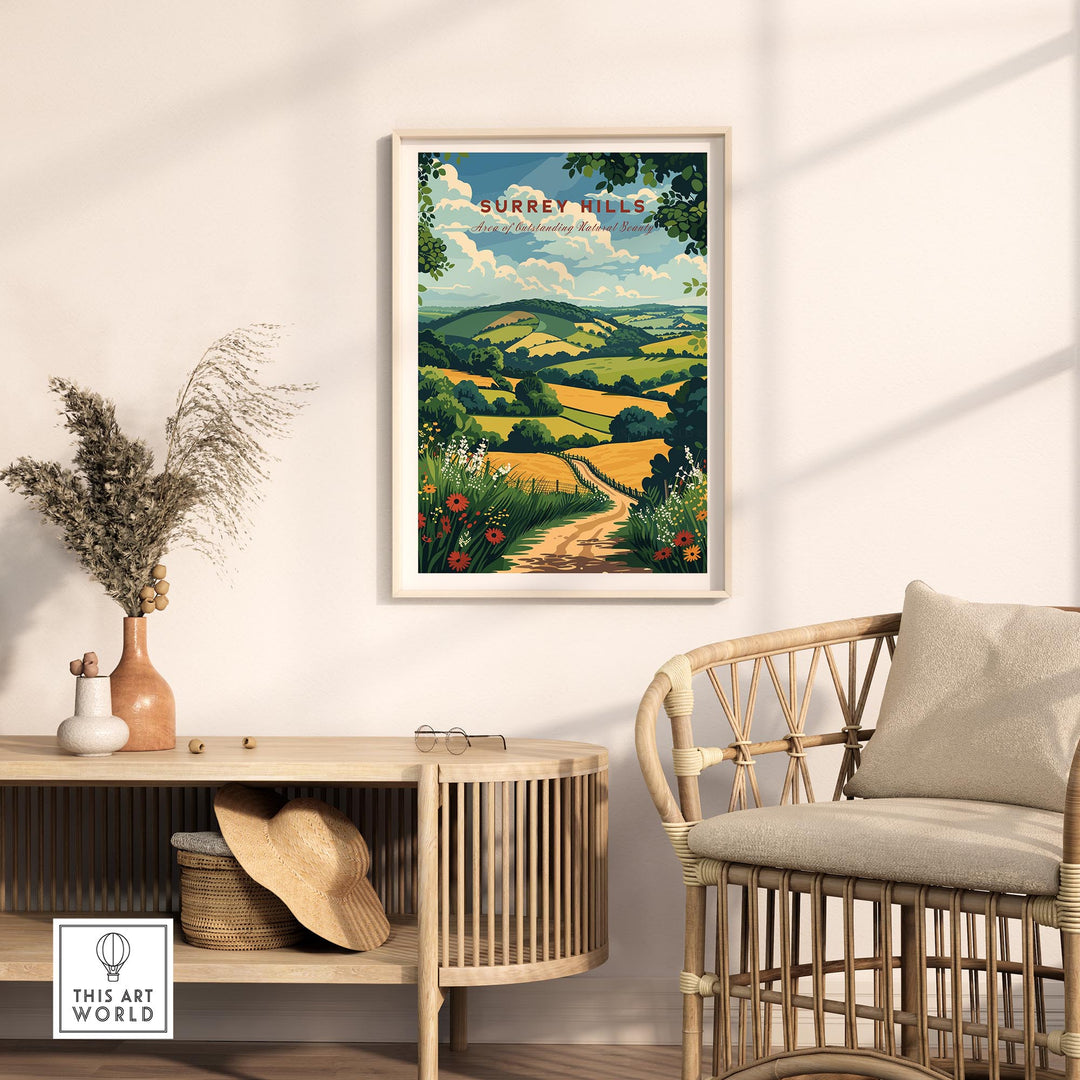 Surrey Hills Travel Print - Area of Outstanding Natural Beauty