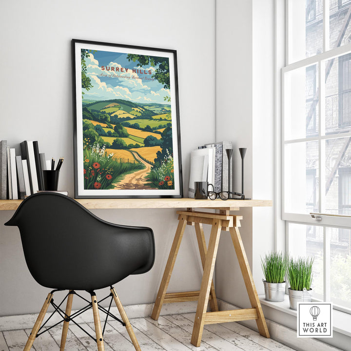 Surrey Hills Travel Print - Area of Outstanding Natural Beauty