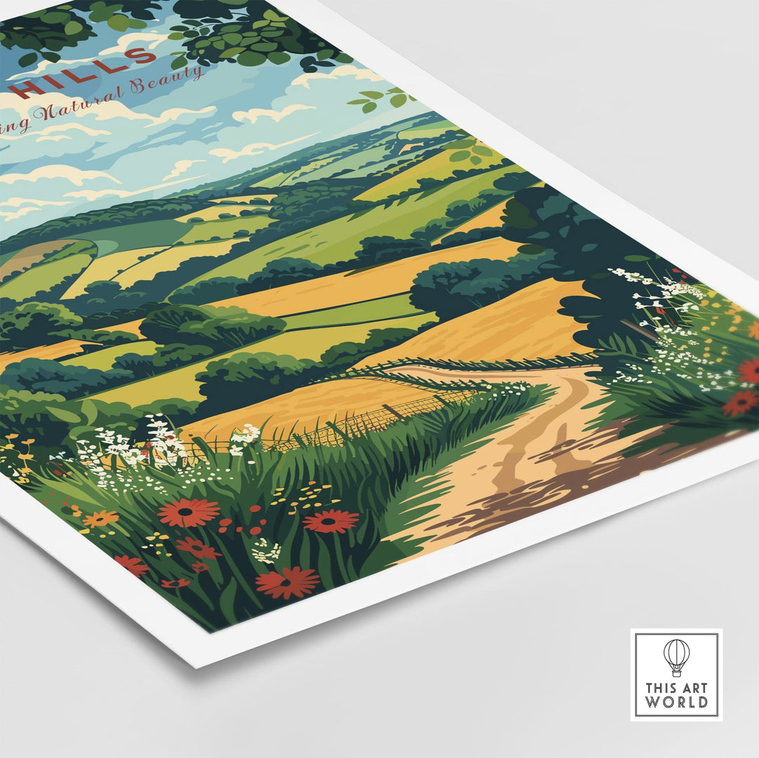Surrey Hills Travel Print - Area of Outstanding Natural Beauty