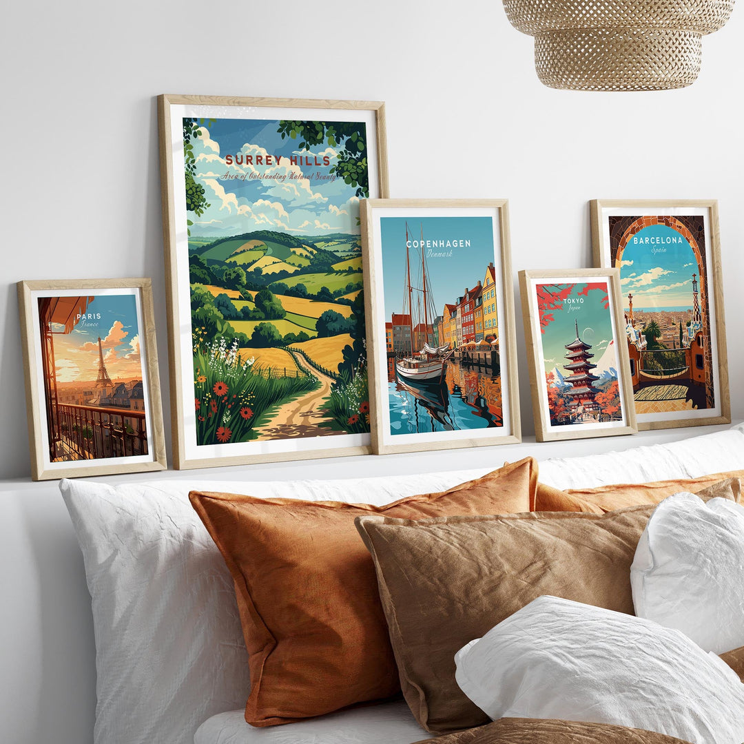 Surrey Hills Travel Print - Area of Outstanding Natural Beauty