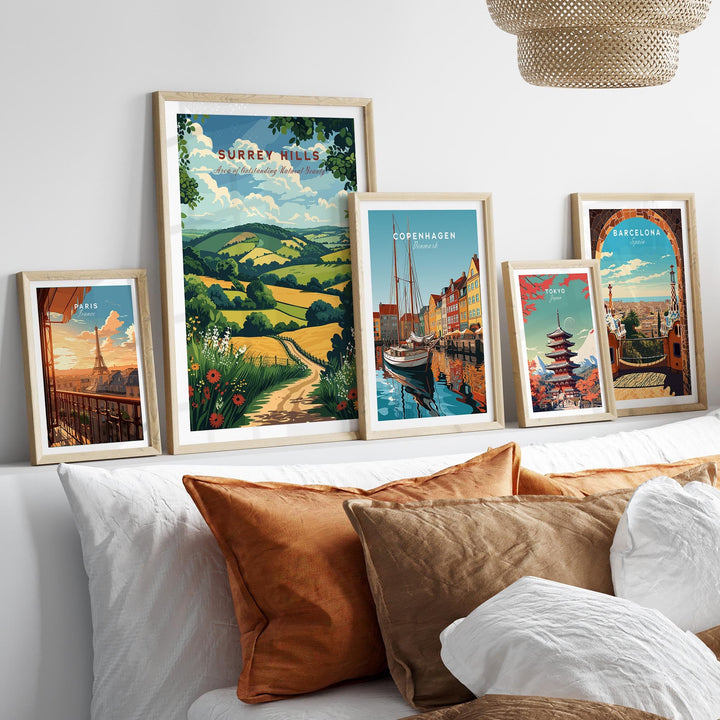 Surrey Hills Travel Print - Area of Outstanding Natural Beauty