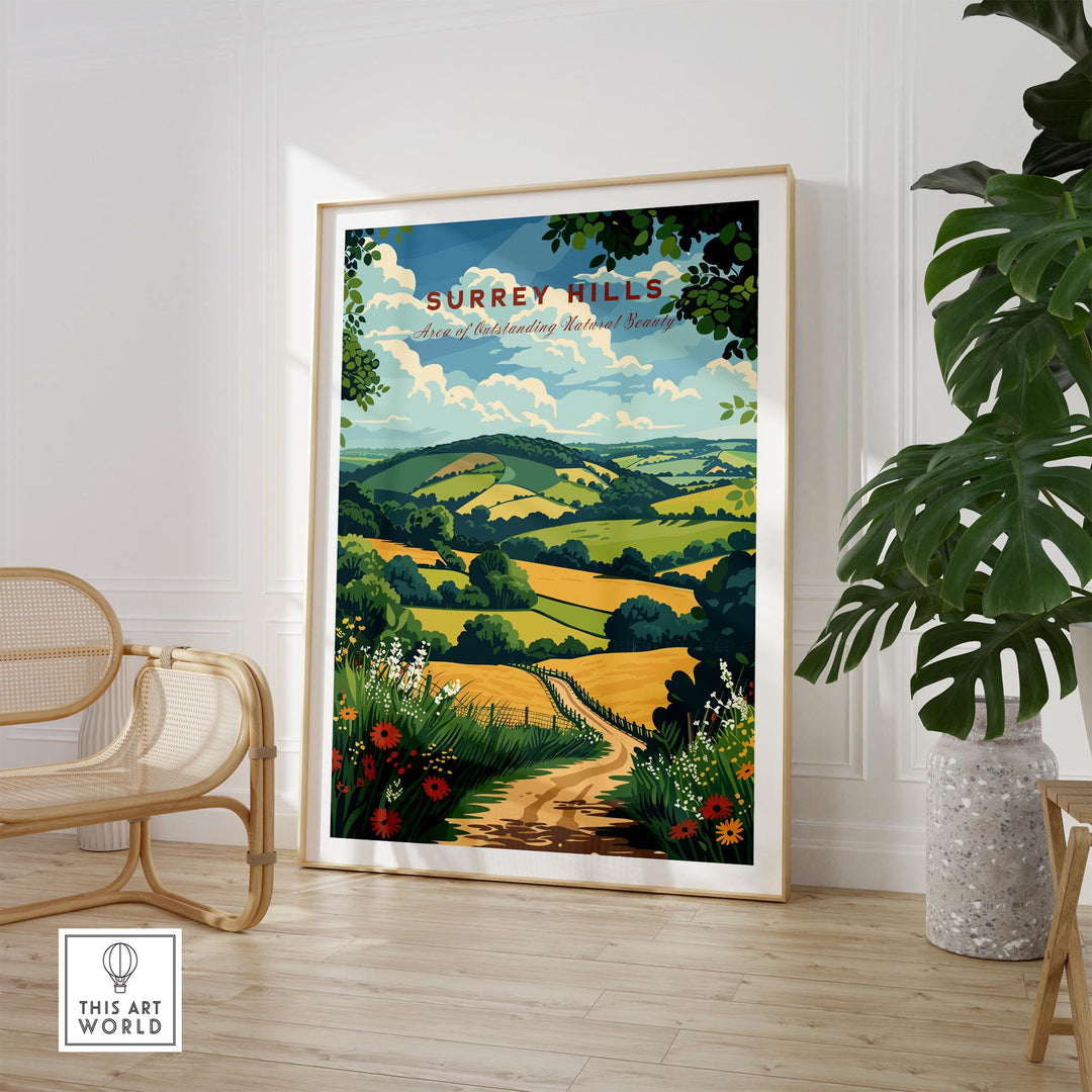 Surrey Hills Travel Print - Area of Outstanding Natural Beauty