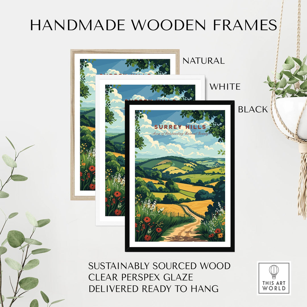 Surrey Hills Travel Print - Area of Outstanding Natural Beauty