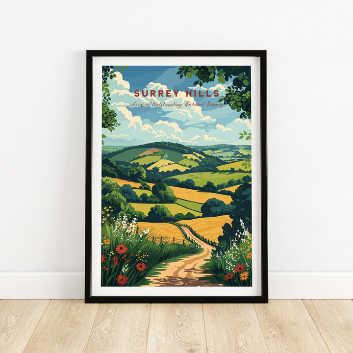 Surrey Hills Travel Print - Area of Outstanding Natural Beauty