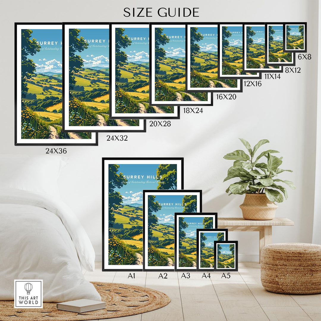 Surrey Hills Wall Art Print - United Kingdom Travel Poster