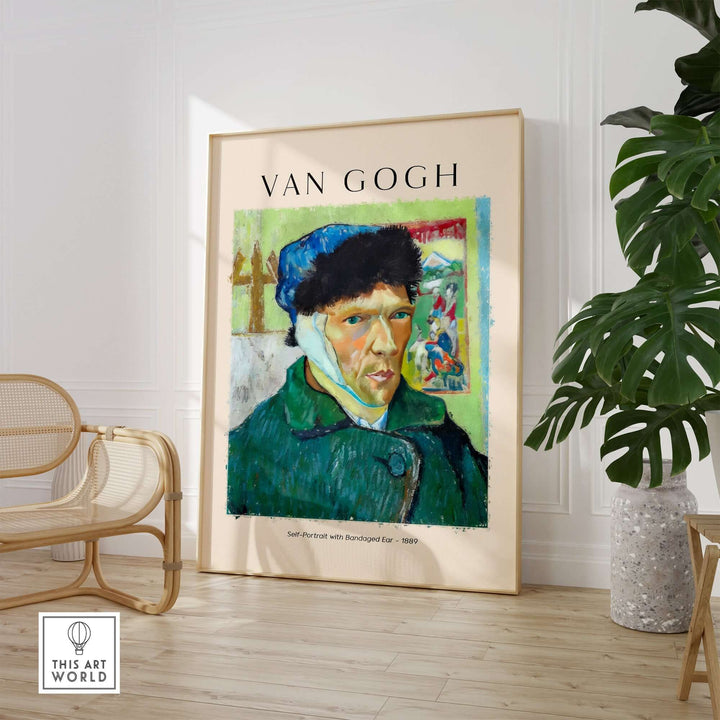 Vincent van Gogh Self Portrait with Bandaged Ear 1889 art print in a stylish interior setting.