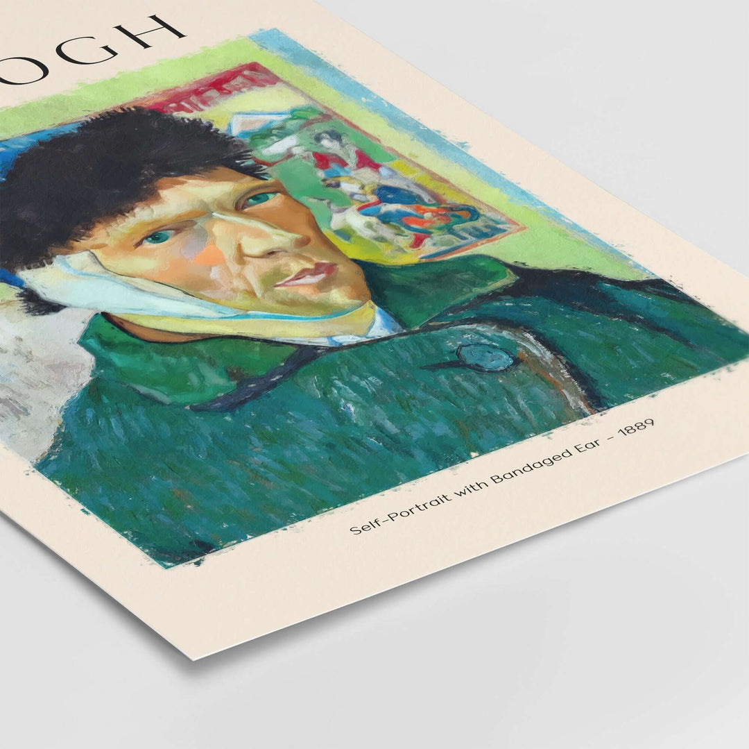 Vincent van Gogh Self-Portrait with Bandaged Ear 1889 poster print displaying Post-Impressionist art decor.