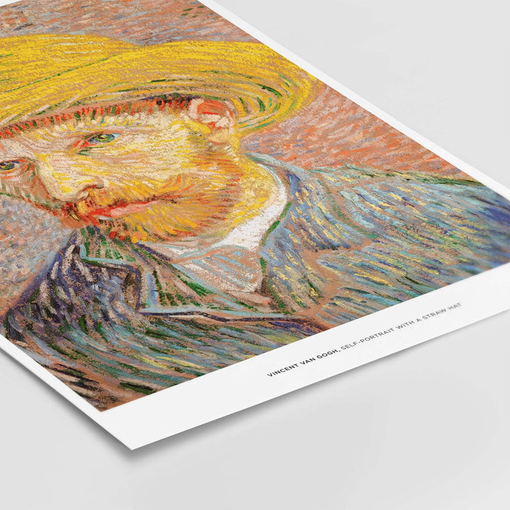 Vincent van Gogh Self Portrait with Straw Hat Post-Impressionist Art Print showcasing vibrant colors and textured brushstrokes.