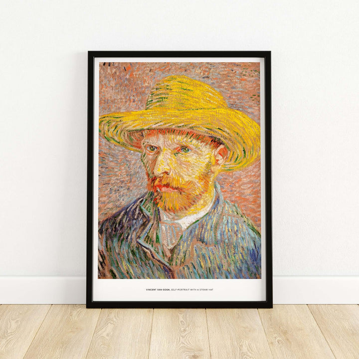 Vincent van Gogh Self-Portrait with Straw Hat art print, vibrant post-impressionist portrait wall art.
