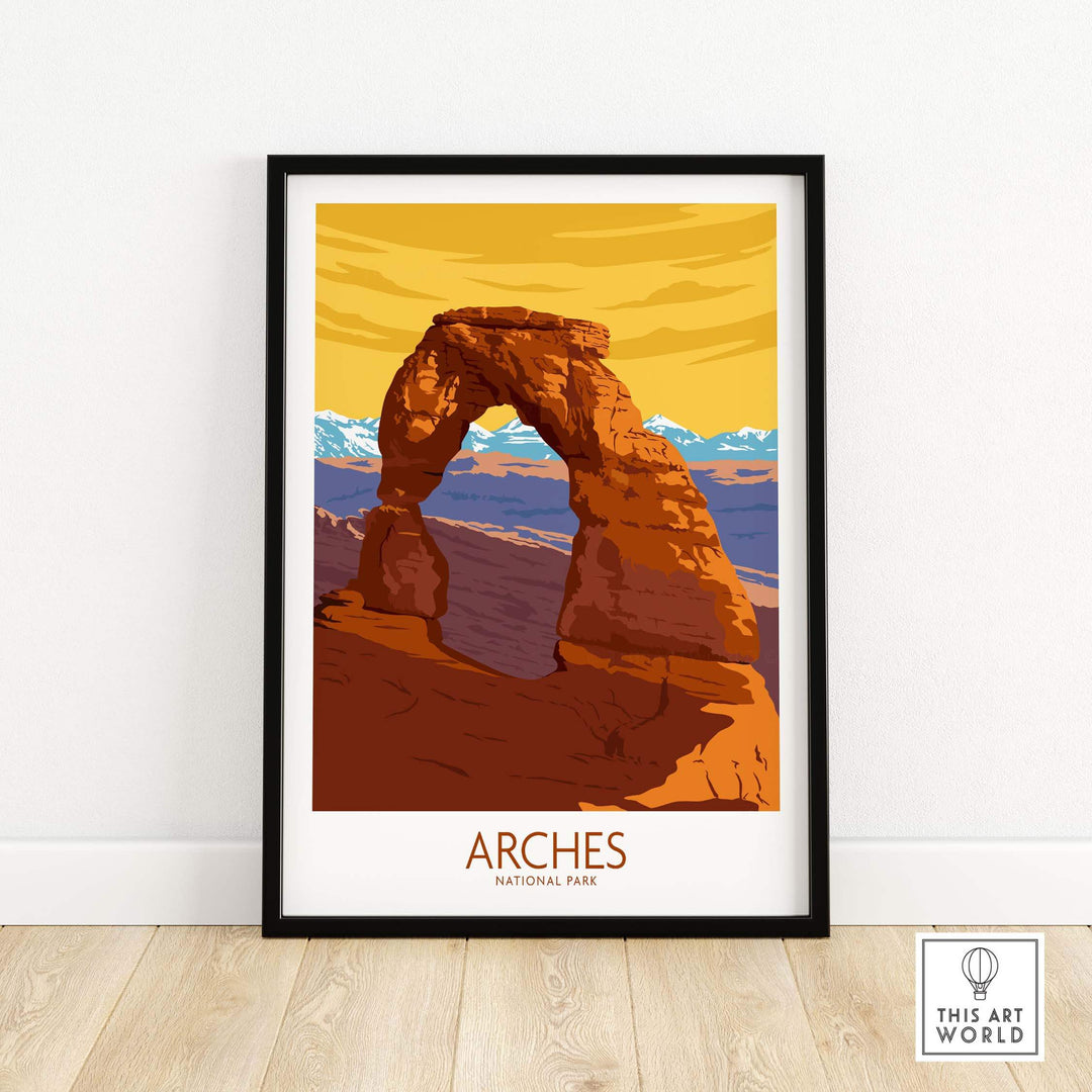 Framed Arches National Park Poster Print showcasing the iconic Delicate Arch design in vintage style.