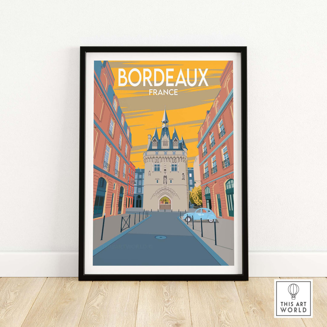 Bordeaux Poster Print featuring vintage architecture in France, displayed in a stylish frame.