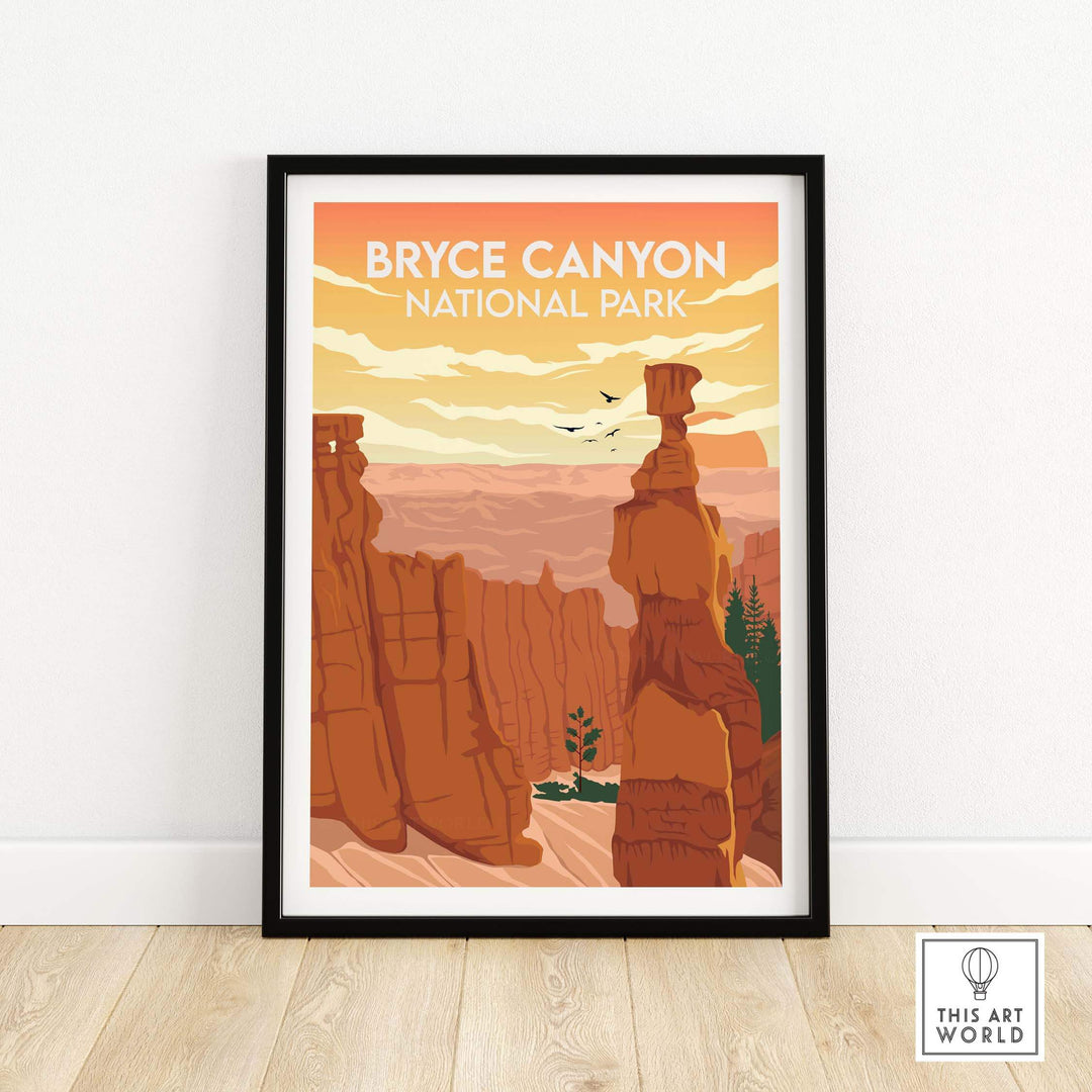 Bryce Canyon National Park poster print showcasing stunning rock formations in a minimalist art style.