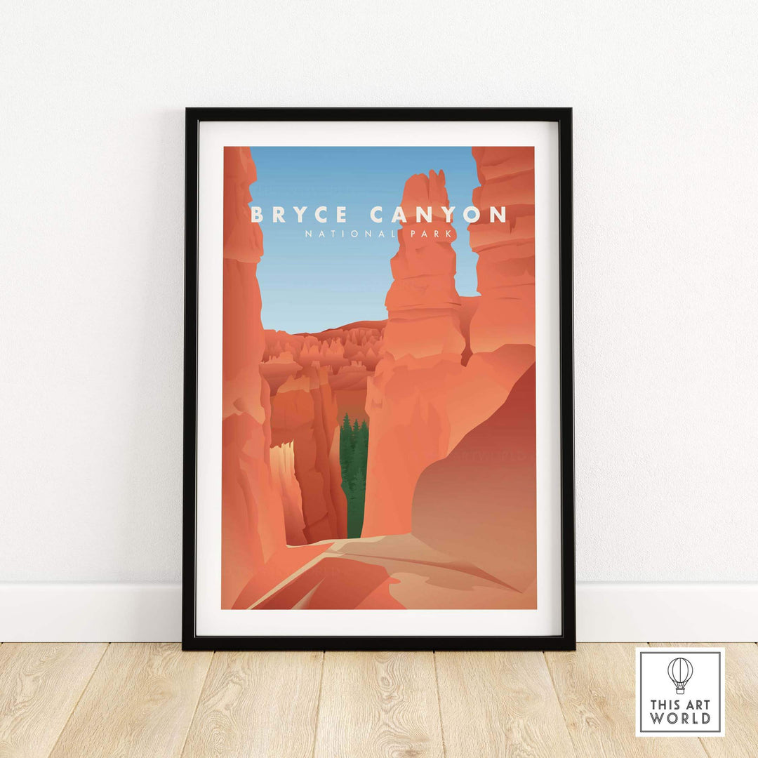 Framed Bryce Canyon National Park art print featuring vintage-inspired design and stunning natural landscapes.