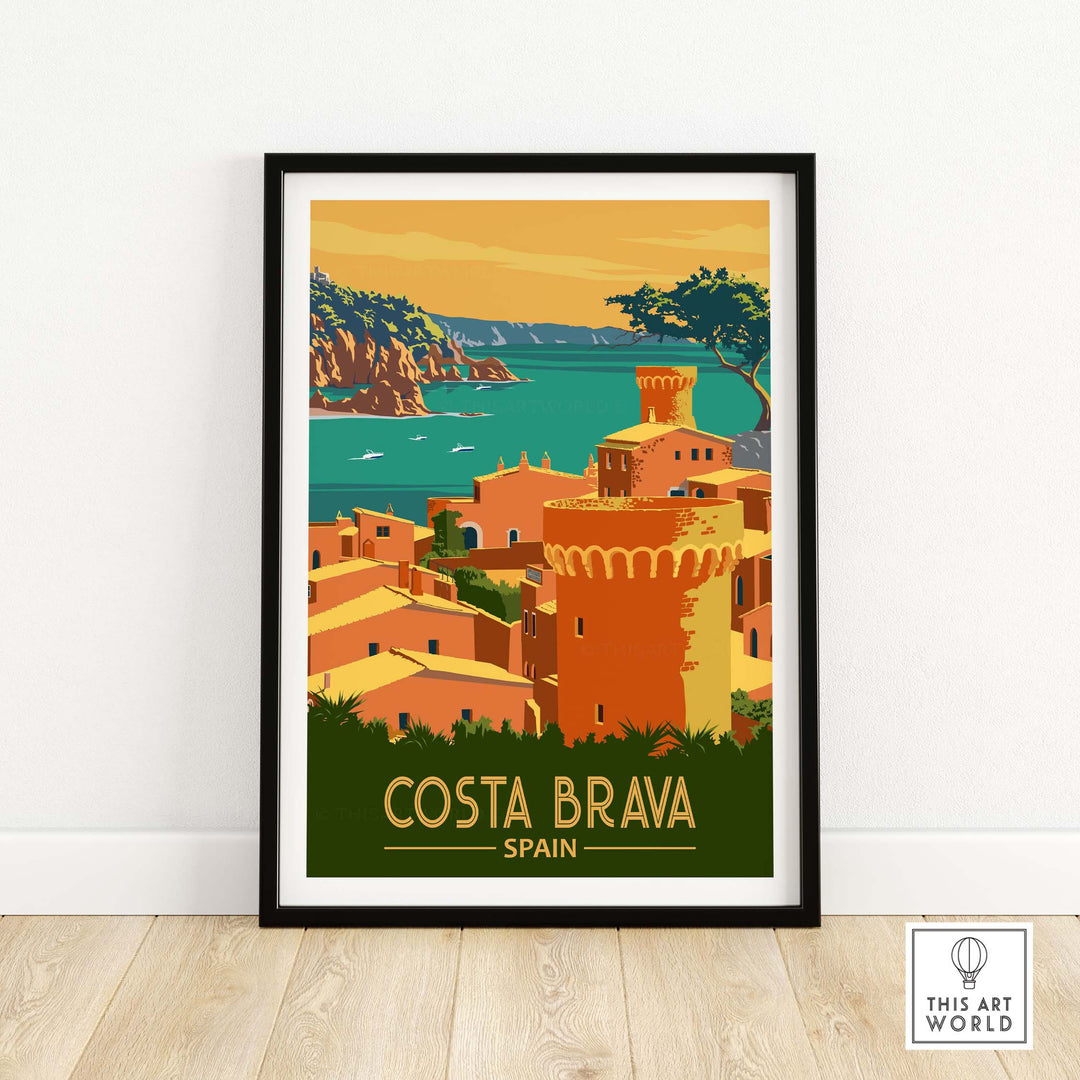 Costa Brava Print featuring a coastal view of Spain with vintage design, perfect for decor and wanderlust inspiration.