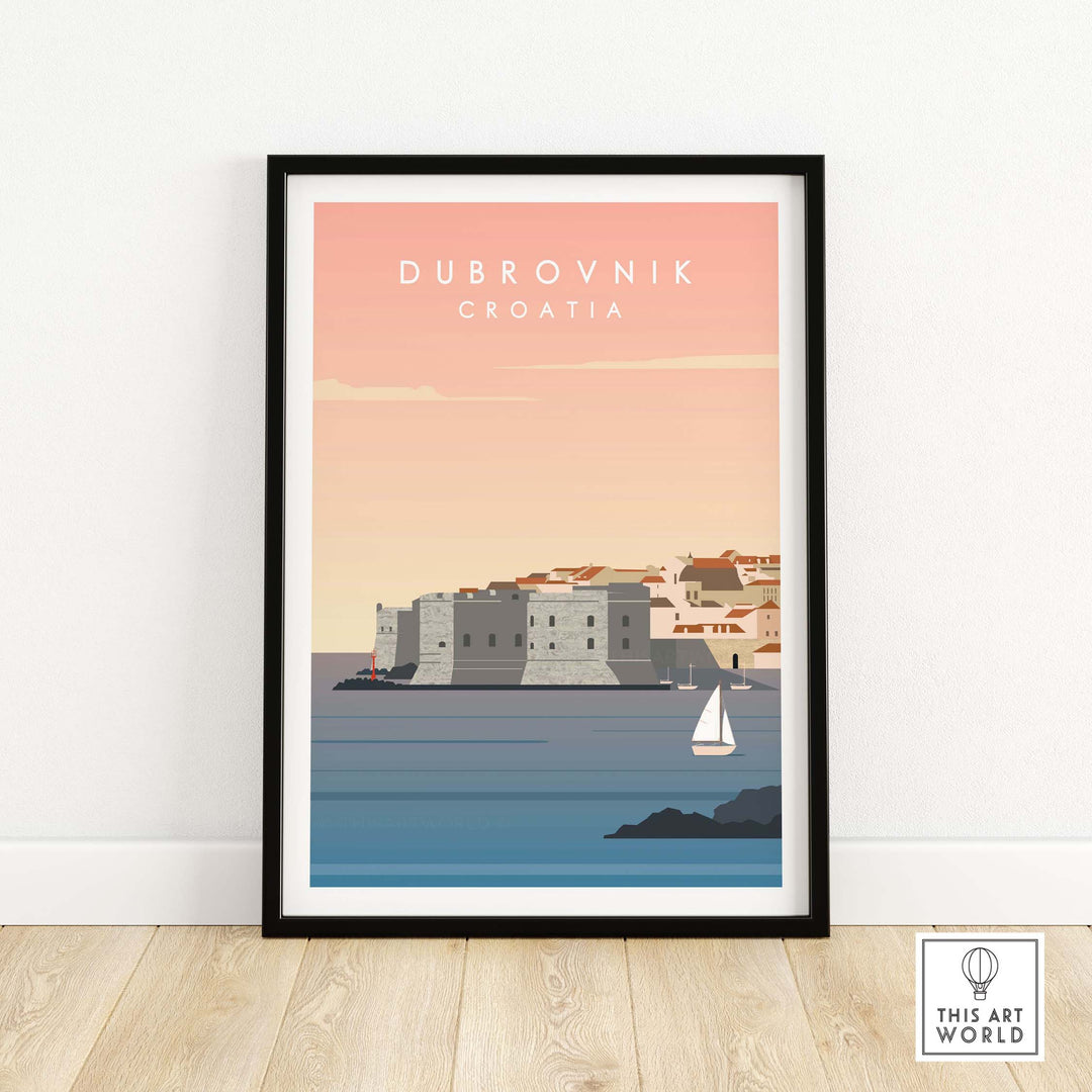Dubrovnik Print Wall Art Poster featuring a coastal view and vintage style, perfect for home decor.