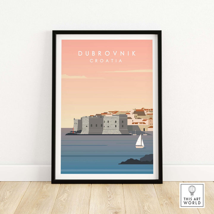 Dubrovnik Print Wall Art Poster featuring a coastal view and vintage style, perfect for home decor.