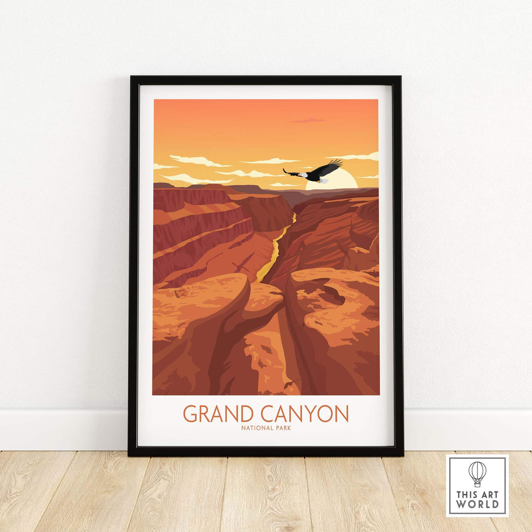Grand Canyon National Park poster in minimalist style, featuring vibrant colors and serene landscape for stylish home decor.