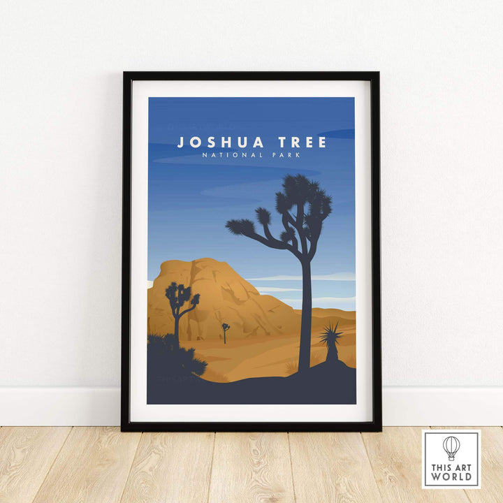Joshua Tree National Park Art print featuring desert landscape and Joshua trees in a framed display.