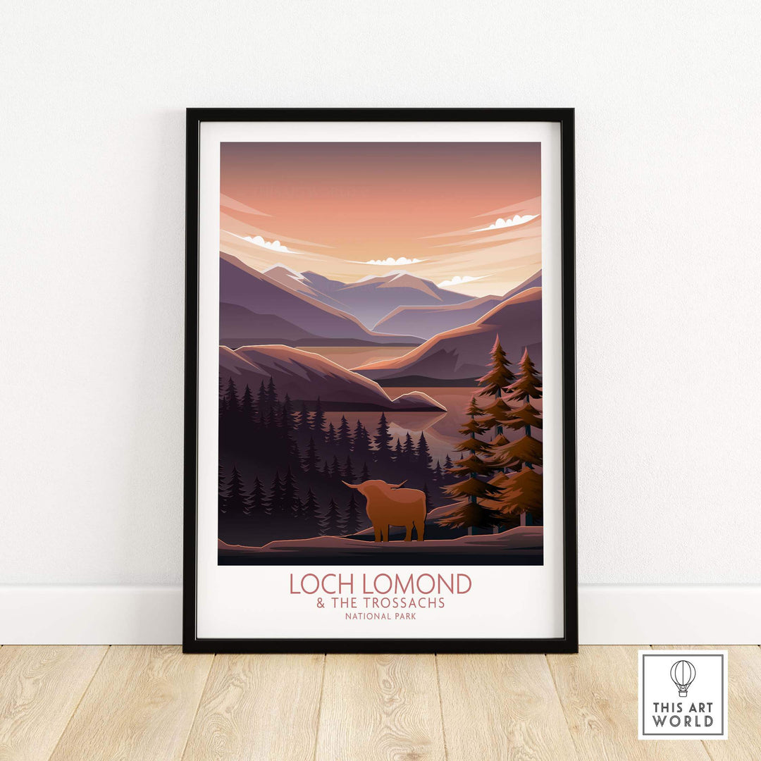 Loch Lomond and The Trossachs Print featuring a scenic landscape in a modern minimalist style.