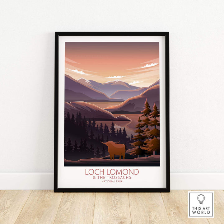 Loch Lomond and The Trossachs Print featuring a scenic landscape in a modern minimalist style.