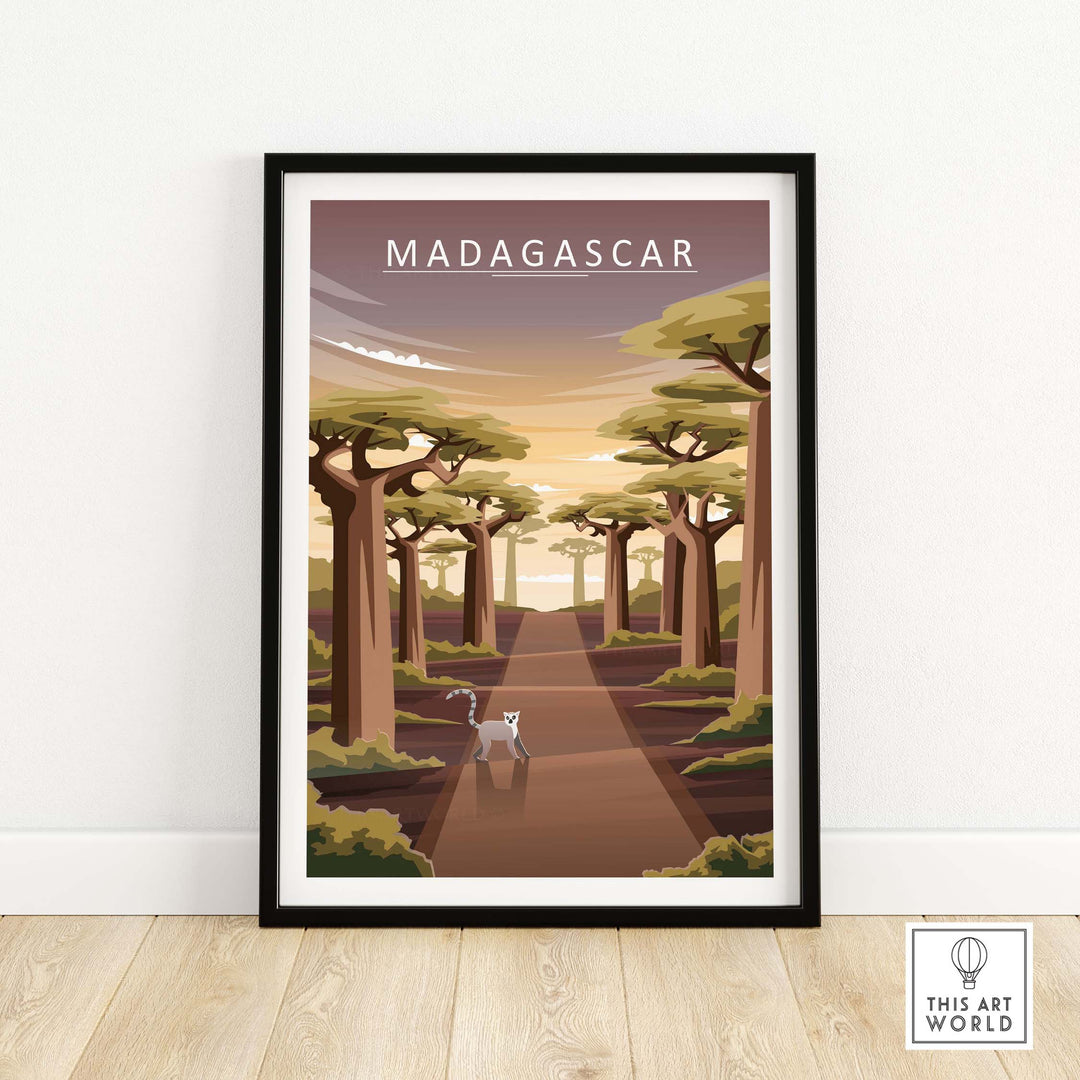 Madagascar Avenue of the Baobabs poster featuring a scenic baobab tree landscape.