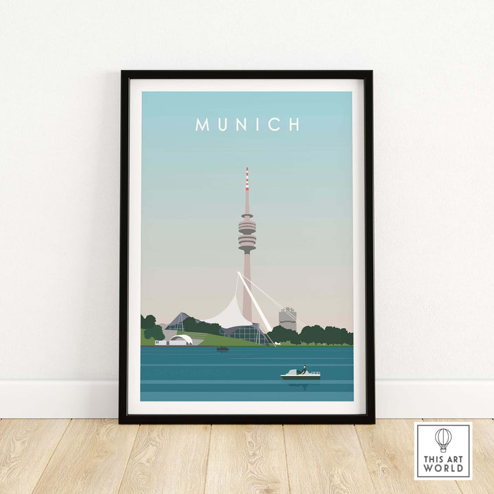 Stylish Munich Print Travel Poster featuring the city's iconic skyline and vibrant colors, perfect for home decor.