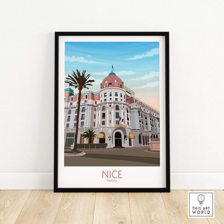 Nice France Travel Print featuring a vintage-style illustration of a famous building in Nice.