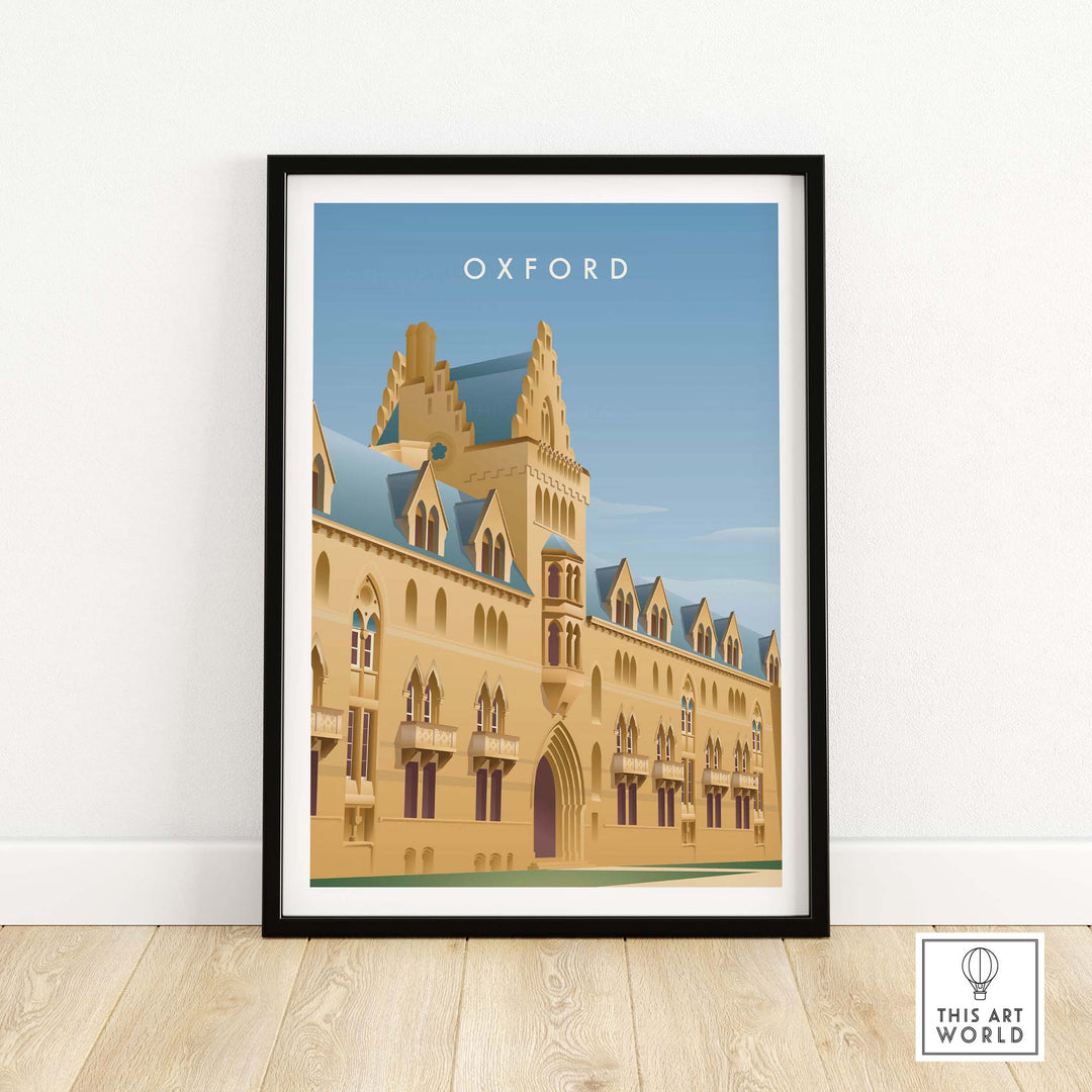 Oxford Wall Art Poster featuring a vintage-style illustration of Oxford's architecture.