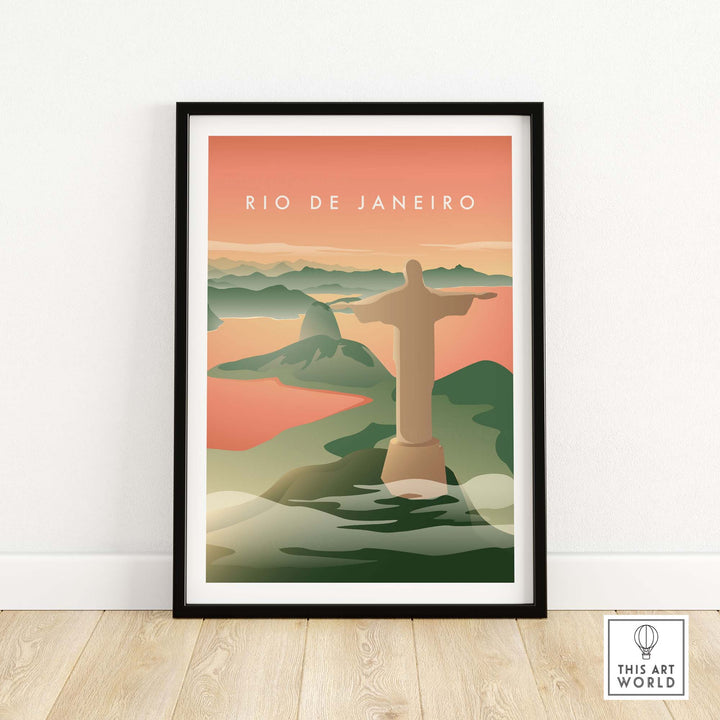 Rio de Janeiro wall art poster featuring the Christ the Redeemer statue in a vintage style, perfect for home decor.