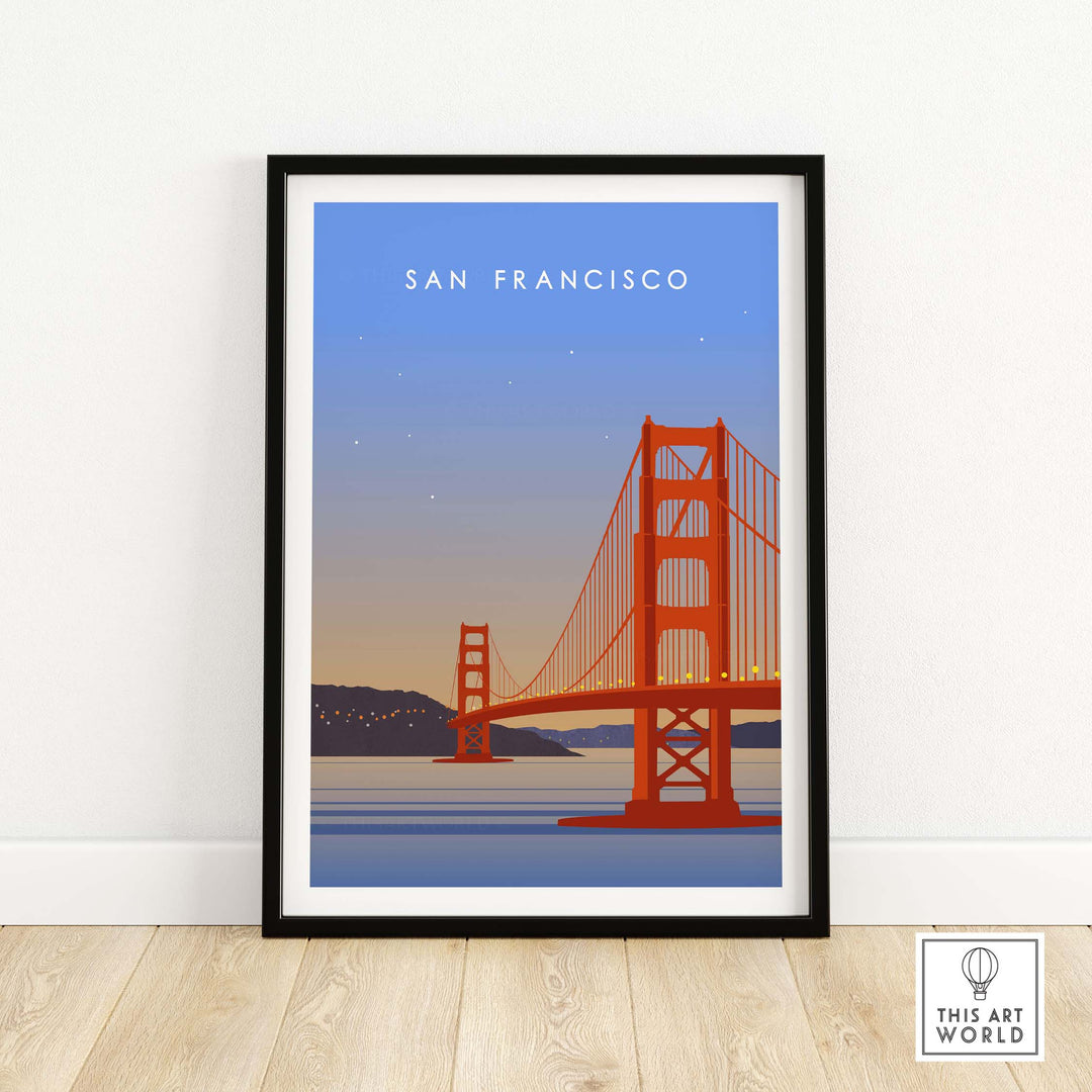 San Francisco Print Wall Art Poster featuring the Golden Gate Bridge in a vintage style, perfect for home decor.