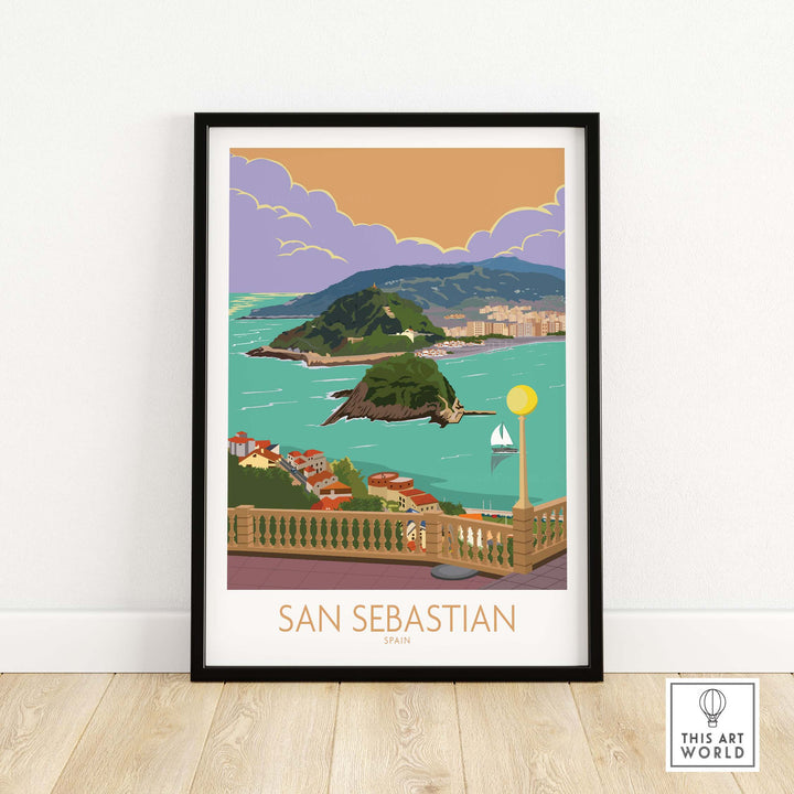 San Sebastian poster print featuring coastal view and vintage travel style, perfect for home or office décor.