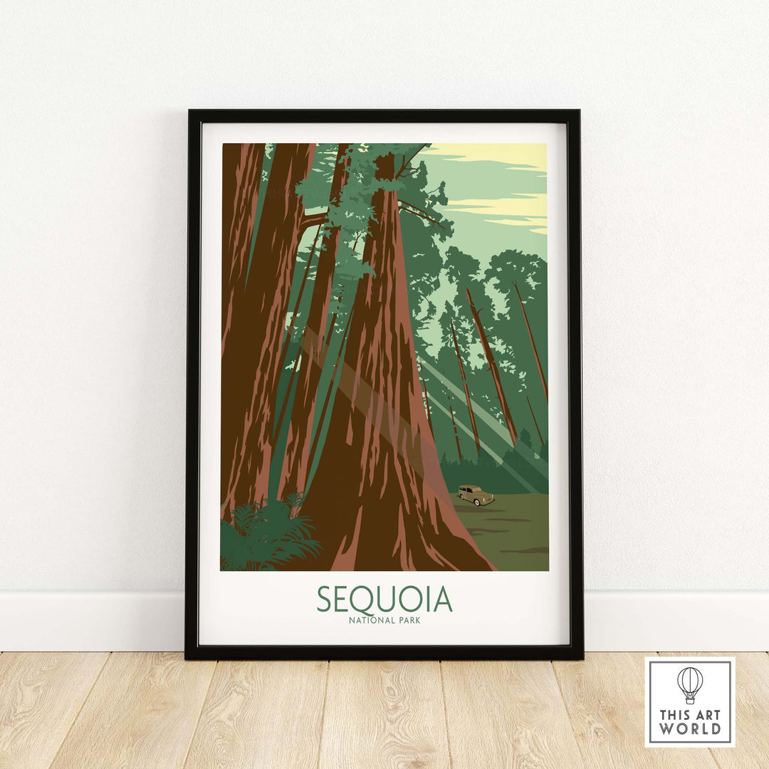 Sequoia National Park poster print featuring towering trees and vintage design, ideal for home decor.