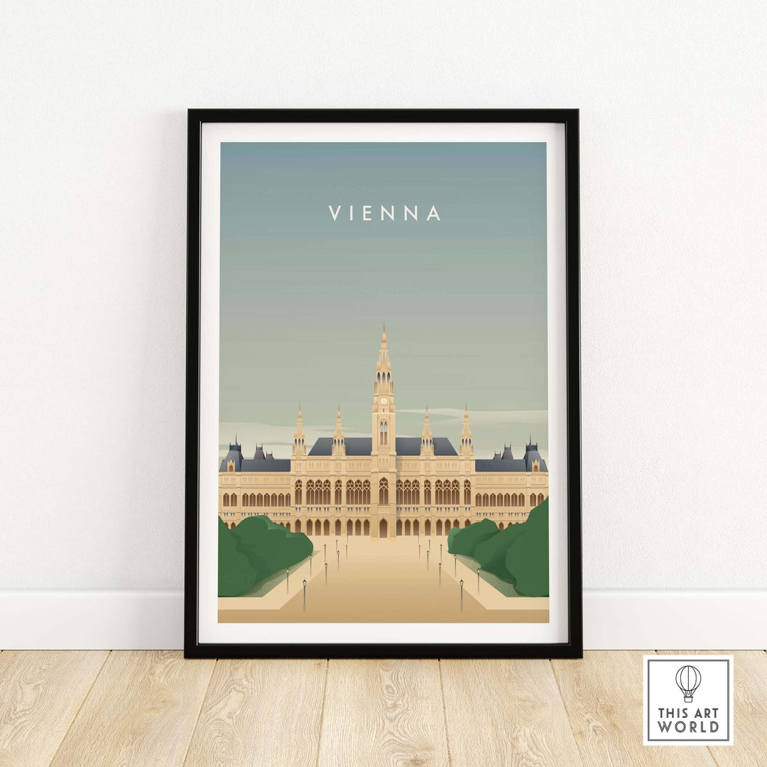 Vienna Wall Art Poster featuring a vintage-inspired illustration of a landmark, framed and ready for stylish decor.