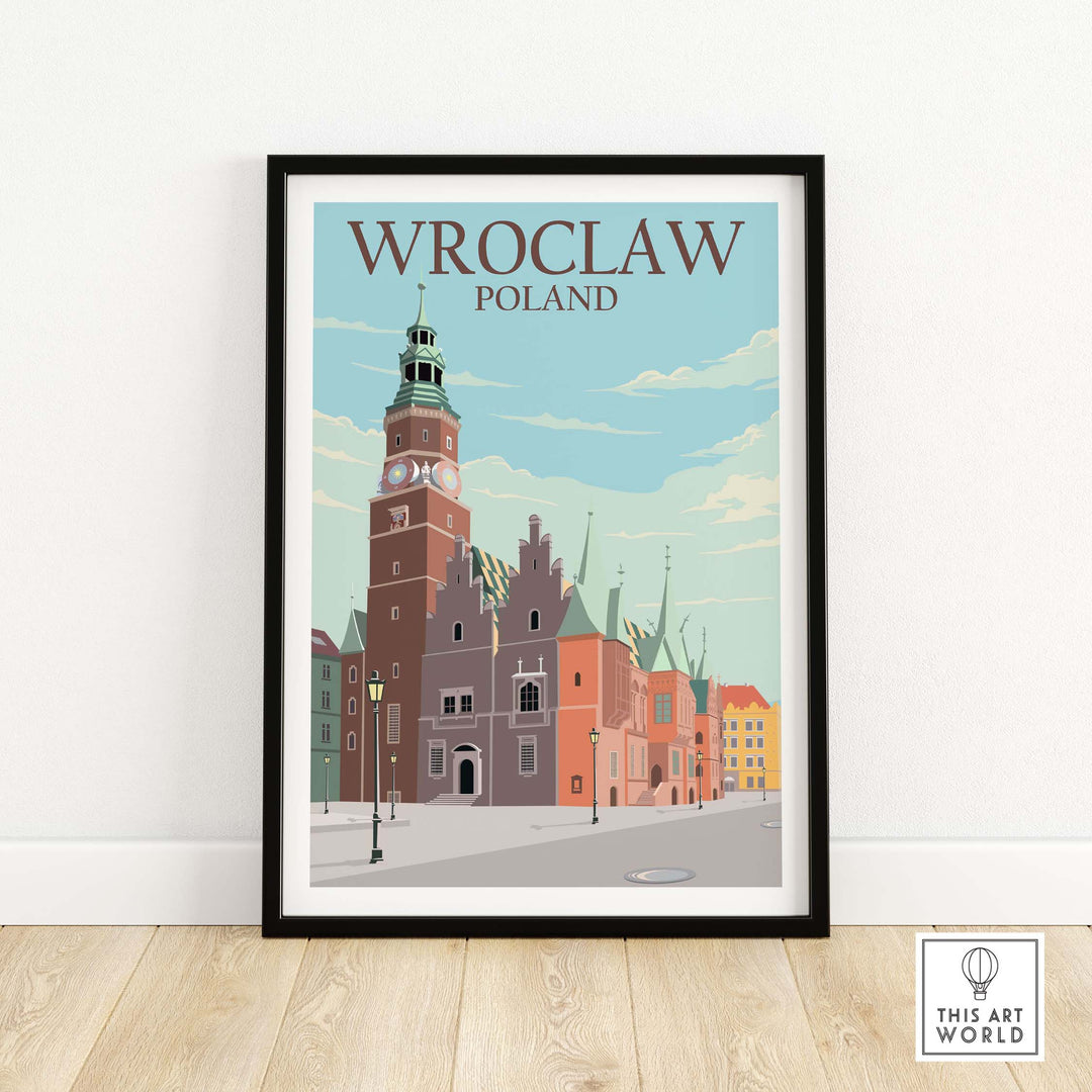 Wroclaw Poland poster print featuring vintage architecture and vibrant colors, perfect for home or office decor.