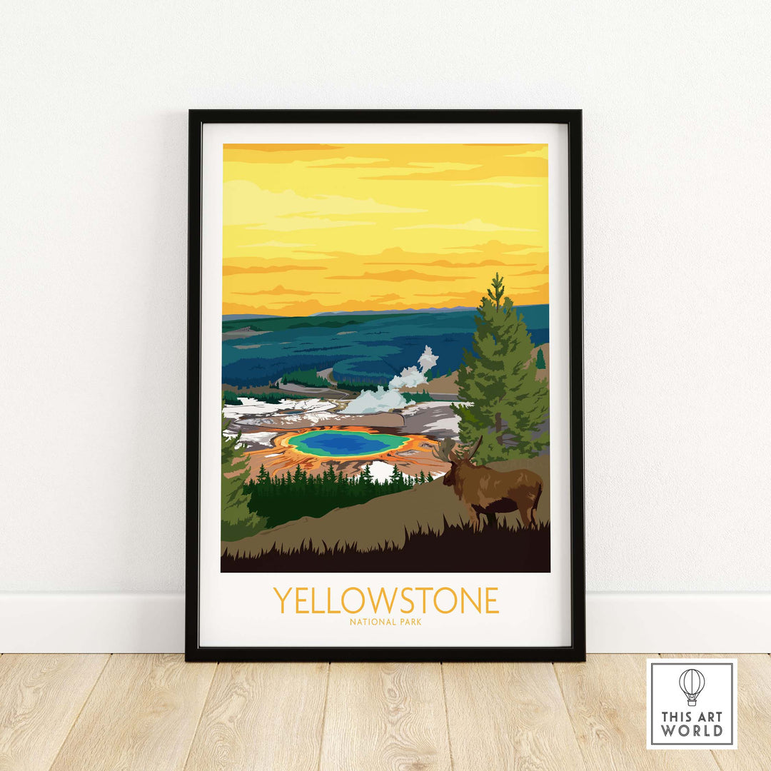 Yellowstone Park Print Poster featuring vibrant colors and outdoor scenery, ideal for home or office decor.