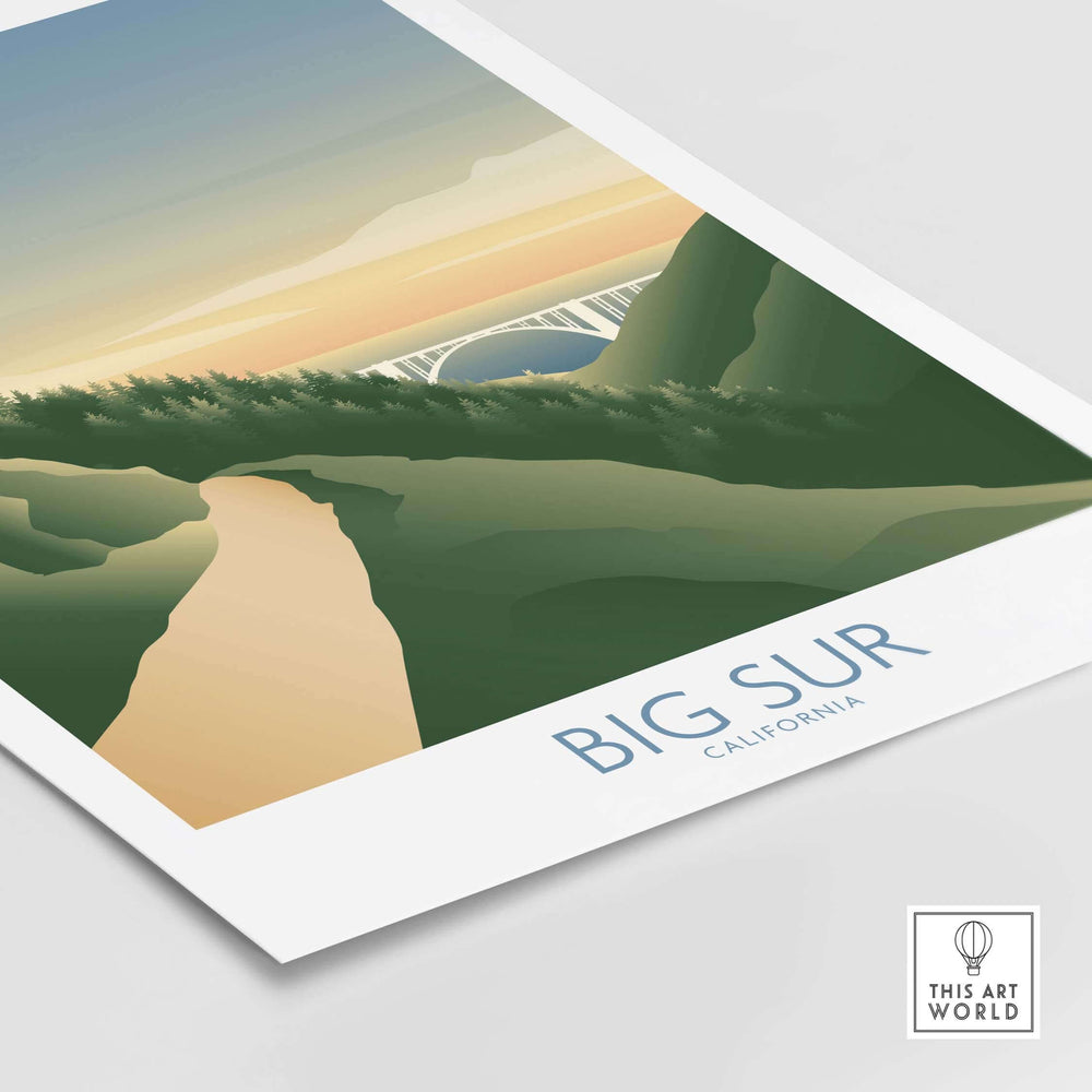 Big Sur California art print featuring a minimalist landscape design, perfect for home or office decor.