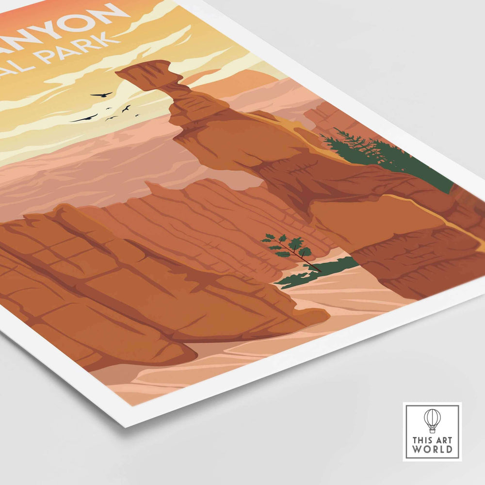 Bryce Canyon National Park poster featuring minimalist art and stunning desert landscapes.