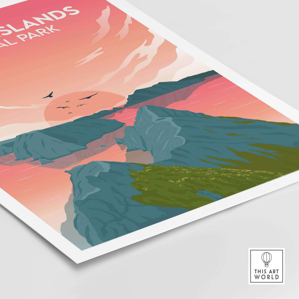 Channel Islands National Park poster featuring a minimalist design with mountains and a sunset in soft colors.