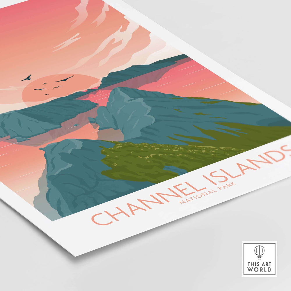 Channel Islands National Park poster featuring minimalist landscape art in pastel colors and nature-inspired designs.