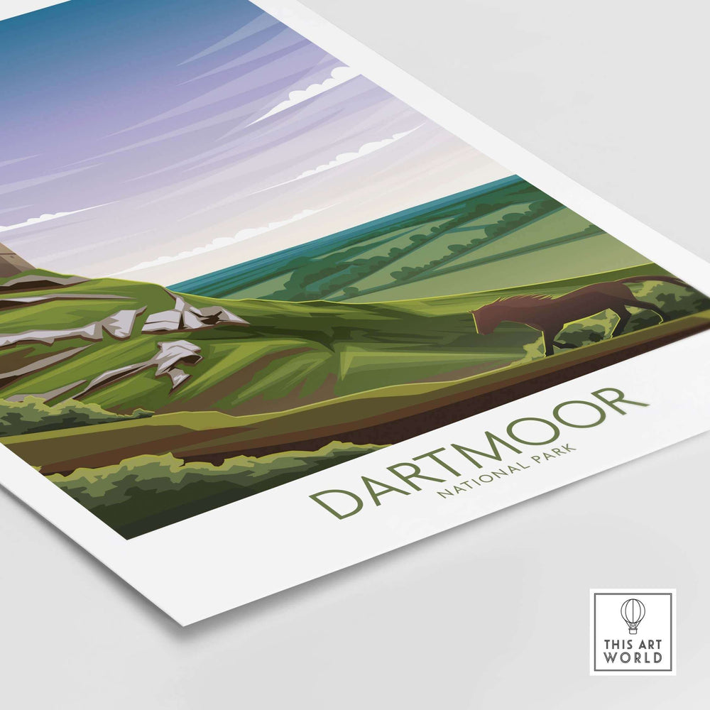 Dartmoor National Park poster art print featuring minimalist landscape design and vibrant colors.