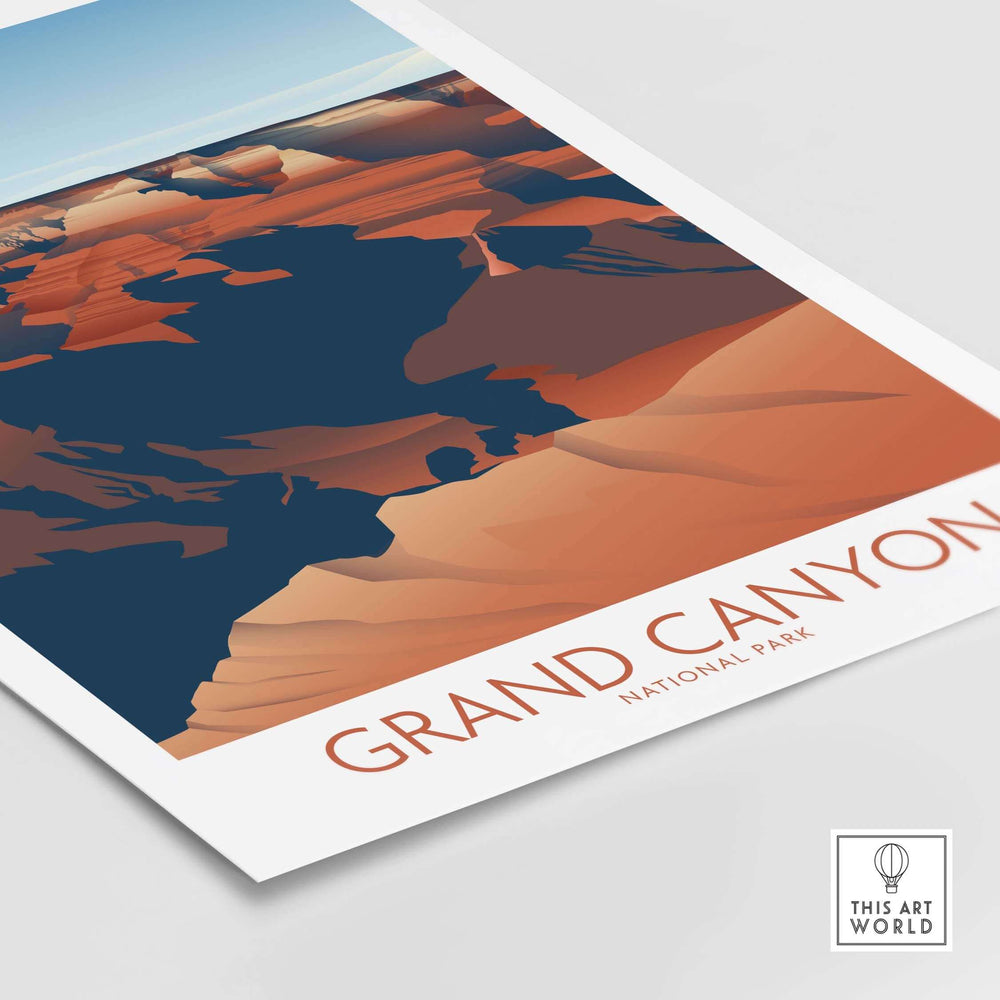 Grand Canyon National Park art print in minimalist style, vibrant colors, perfect for home or office decor.