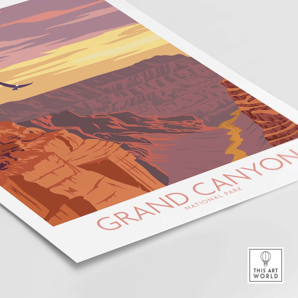 Grand Canyon poster print featuring vintage style design and vibrant colors, perfect for home or office decor.