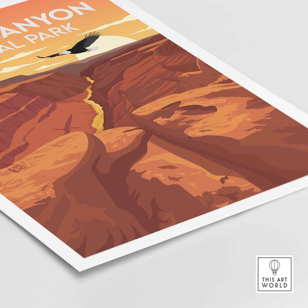Grand Canyon Print featuring a minimalist design with a soaring eagle, ideal for home or office decor.
